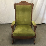 Antique Eastlake Solid Mahogany & Green Velvet Platform Rocking Chair