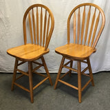 Pair of Modern Solid Oak Swivel Counter Stools