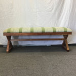 Modern Green & White Upholstered Tropical Wood Dining Bench