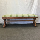 Modern Green & White Upholstered Tropical Wood Dining Bench