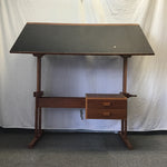 Vintage Solid Oak & Teak Veneer Tilt-Top Art Desk