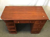 Modern Oak Veneer & Solid Cherry 5-Drawer Kneehole Desk