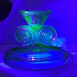 Pair of Vintage Art Deco Fostoria "Versailles" Uranium Glass Candle Holders