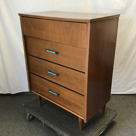 Vintage MCM Walnut Veneer 4-Drawer Chest of Drawers