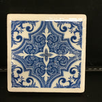Susan Sitaraman Single Blue & White Tile Pattern Decoupage On White Tile Magnet