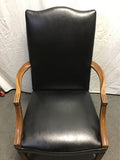 Vintage Black Leather & Solid Wood Accent Chair