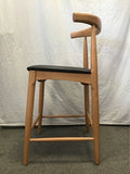 Modern MCM Solid Tropical Wood & Black Vinyl Counter Stool