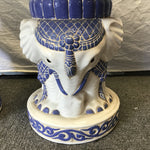 Pair of Modern White & Blue Ceramic Elephant Garden Stools