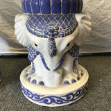 Pair of Modern White & Blue Ceramic Elephant Garden Stools