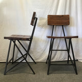 Set of 4 Modern Mission Ink & Ivy Solid Acacia & Black Metal Stools