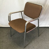 Vintage MCM Global Uphosltery Brown Fabric & Chrome Metal Office Chair