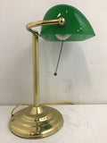 Vintage Green Glass & Brass Metal Banker's Table Lamp