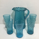 6pc Service for 5 Vintage Blue Glass Drink Set