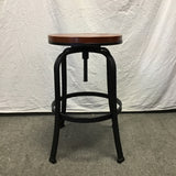 Modern Industrial Pine & Black Metal Adjustable-Height Stool