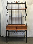 Modern Tropical Wood & Black Metal Baker's Rack