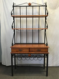 Modern Tropical Wood & Black Metal Baker's Rack