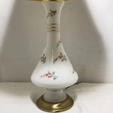 Pair of Vintage MC Floral-Painted White Glass Table Lamps