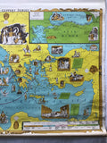 Vintage 1962 Denoyer-Jeppert "Mediterranean Mythology..." Scroll Map