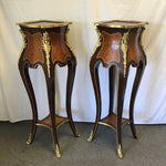 Pair of Tall Mahogany Veneer 2-Tier Plant Stands