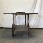 Vintage Walnut Veneer Drop-Leaf Rolling Tea Cart