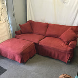 2pc Vintage Rowe Red Covered 2-Cushion Sofa & Ottoman