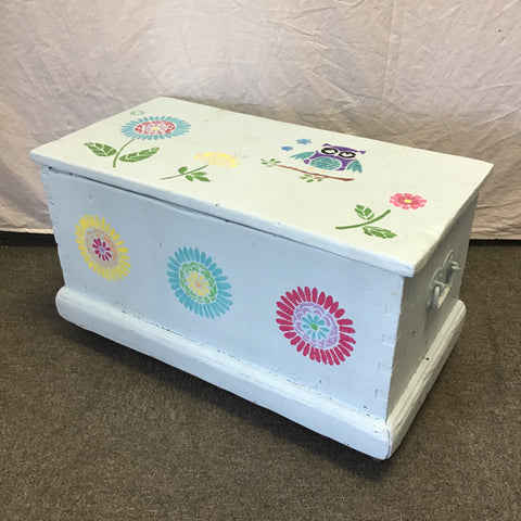 Vintage Blue Floral Painted Wooden Chest