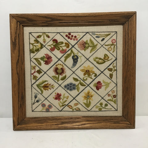 Vintage Framed Floral Embroidery