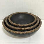 Set of 3 Vintage Decorative Black-Stained Tropical Wood Nesting Bowls