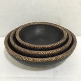 Set of 3 Vintage Decorative Black-Stained Tropical Wood Nesting Bowls