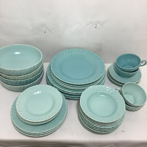 36pc Service for 4 Vintage 1940's Franciscanware Aqua "Coronado Swirl" Dish Set