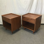 Pair of Contemporary MCM Crate & Barrel "Tate" Walnut Night Stands