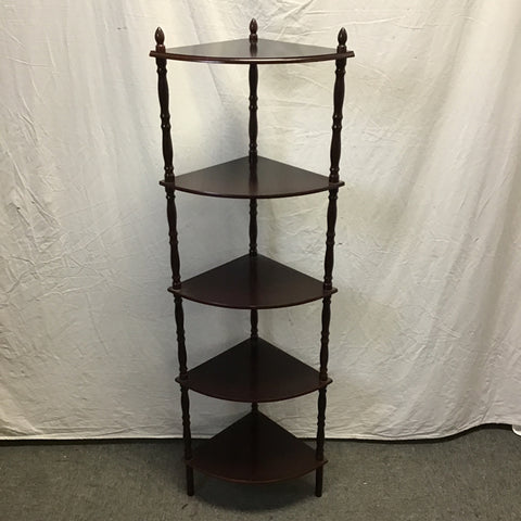 Vintage Dark-Stained Wood 5-Tier Corner Shelf
