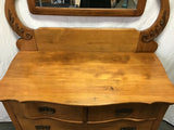 Vintage Craftsman Solid Maple 4-Drawer Dresser & Mirror