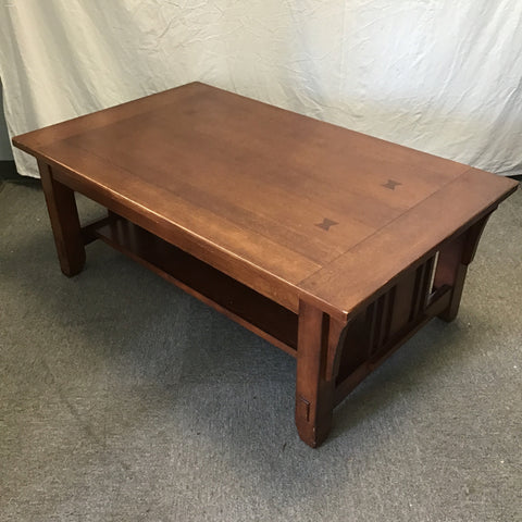 Modern Mission Oak Veneer & Solid Tropical Wood 2-Tier Coffee Table