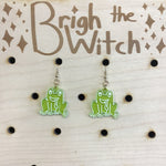 Brigh the Witch "Frogs" Glittery Green Acrylic Earrings