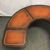 Neoclassical Solid Mahogany & Leather Deminlune Drop-Leaf Coffee Table