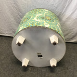 Modern Round Blue/Green & White Upholstered Ottoman