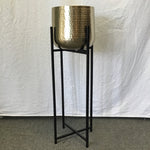 Modern Hammered Brass & Black Iron Plant Stand