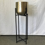 Modern Hammered Brass & Black Iron Plant Stand