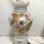 Pair of Vintage Floral Painted White Glass Table Lamps