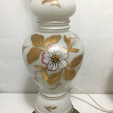 Pair of Vintage Floral Painted White Glass Table Lamps