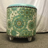 Modern Round Blue/Green & White Upholstered Ottoman