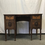 Vintage Walnut & Maple Veneer 4-Drawer Desk