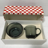 Vintage MC Kaj Franck Nuutäjarvi Smokey Green Finnish Crystal Bowl & Creamer Set