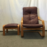 Vintage Danish Modern Palliser Burgundy Leather Armchair & Ottoman
