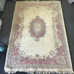 Vintage Off-White & Pink Wool 5.5x8 Area Rug