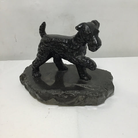 Vintage Black Resin Airedale Terrier Statuette on Coal Base