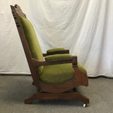 Antique Eastlake Solid Mahogany & Green Velvet Platform Rocking Chair