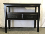 Vintage Chinoiserie Black Tropical Wood 2-Tier Sofa Table