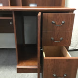 Modern Craftsman Faux-Cherry Laminate Computer Desk & Hutch Set